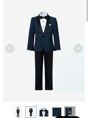 Classic Navy and Black Boys' Tuxedo Set with Satin Lapel